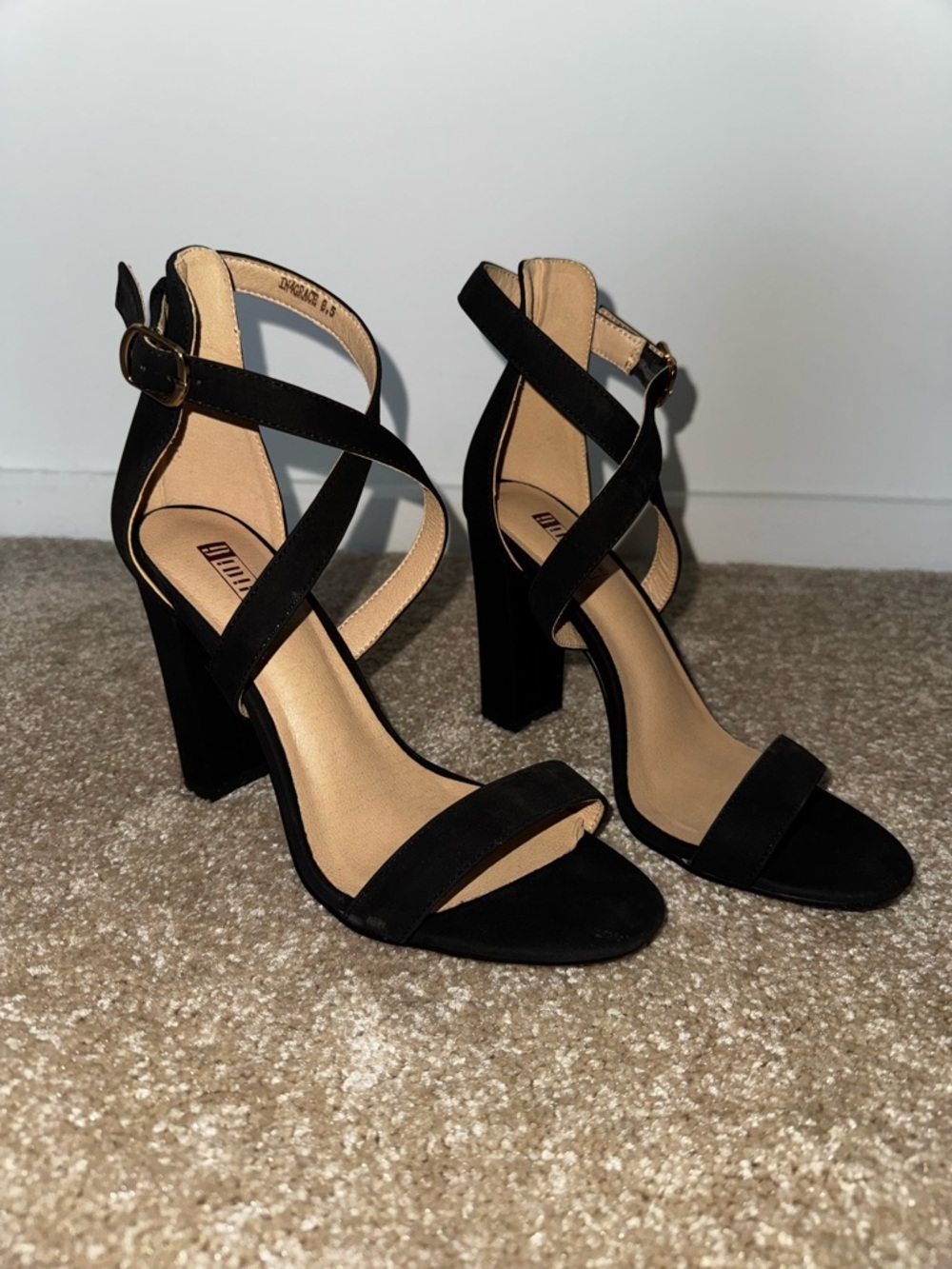 Women's Black Strappy Block Heels